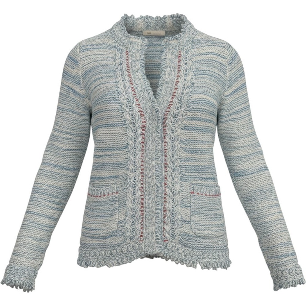 Hem & Thread Knit Fringe Cardigan Sweater Womens S Blue Coastal Grandma Jacket